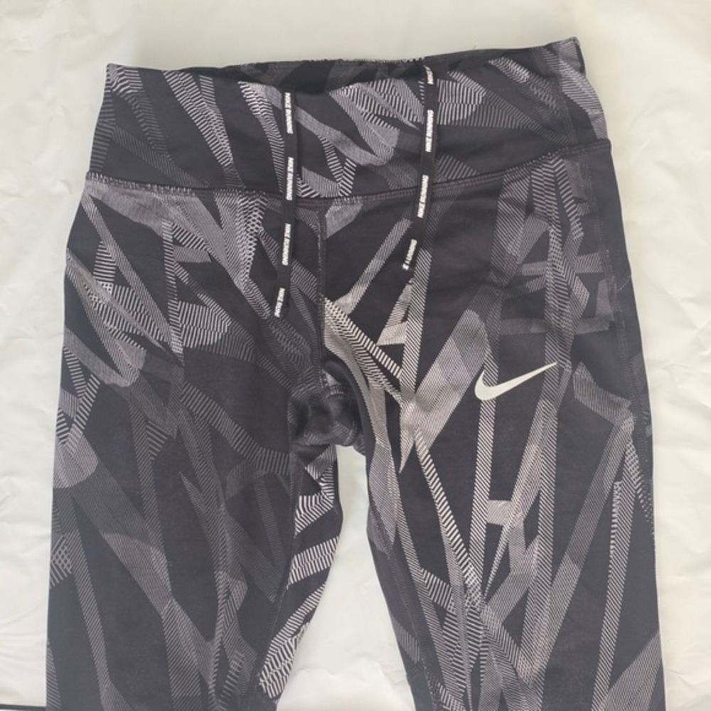 Nike Dri Fit Womens Athletic Running Leggings Black Geometric Print Size S